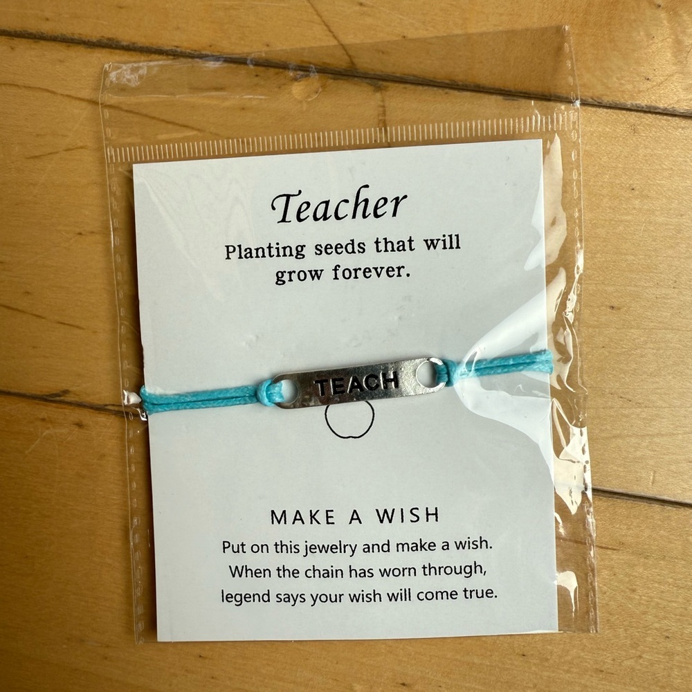 Silver and Blue 'Teacher' Wish Bracelet